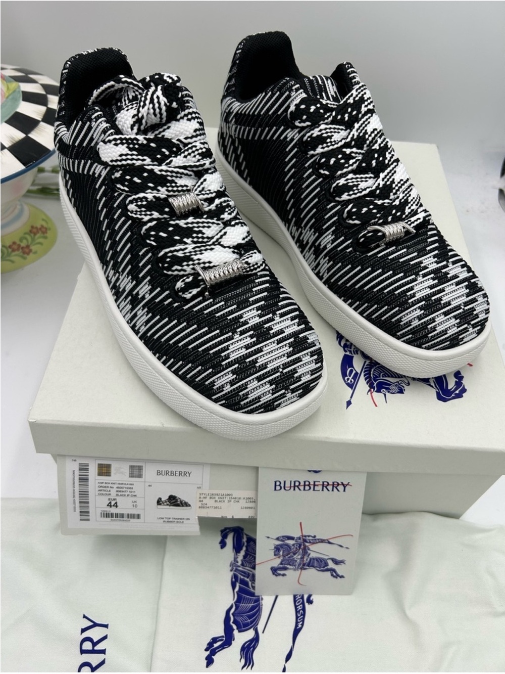Men’s check knit box low top sneaker size 44 made in Italy